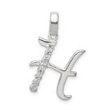 Sterling Silver Letter H Pendant with Cubic Zirconia Accents, Polished Initial Charm