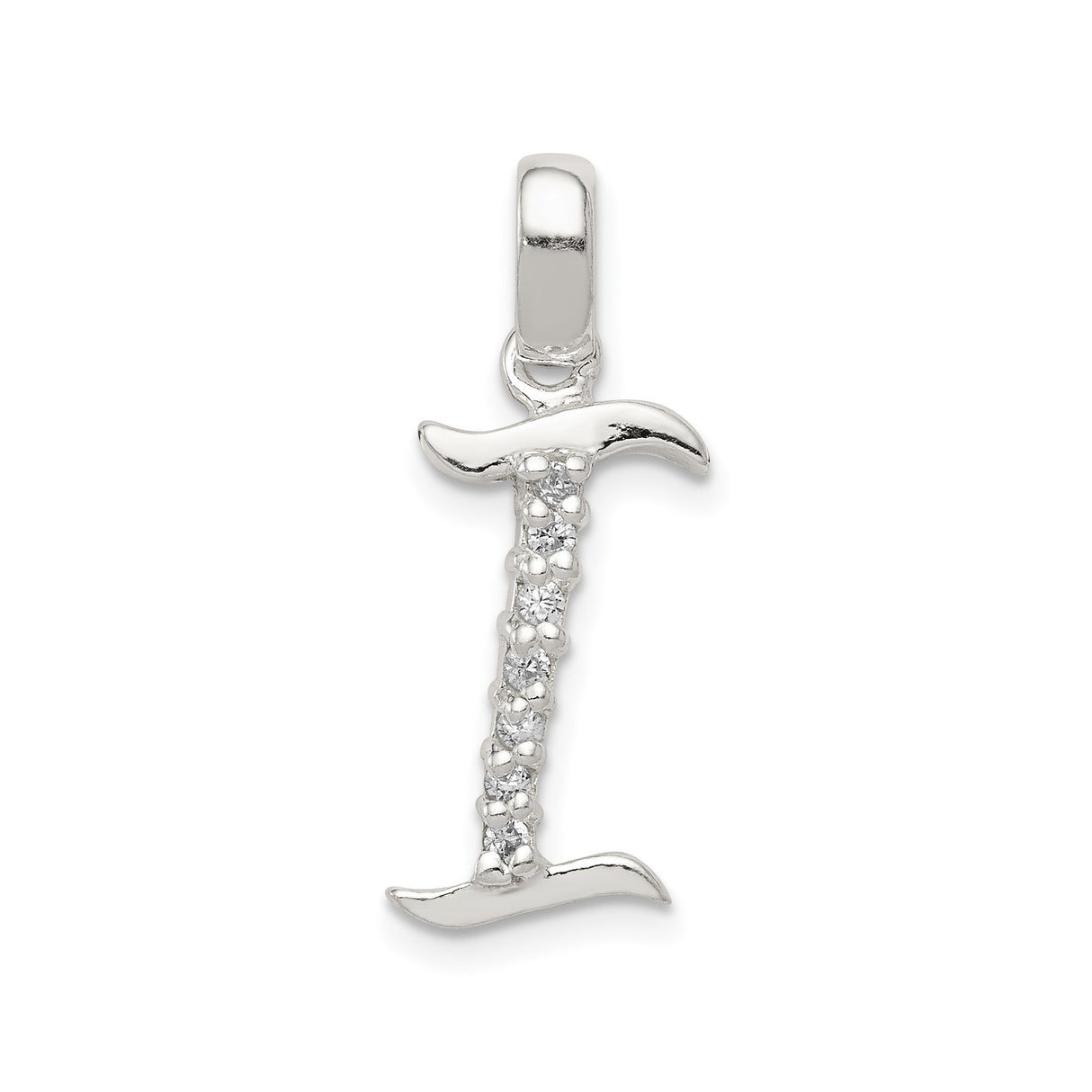 Sterling Silver Letter I Pendant with Cubic Zirconia, Initial Charm Jewelry