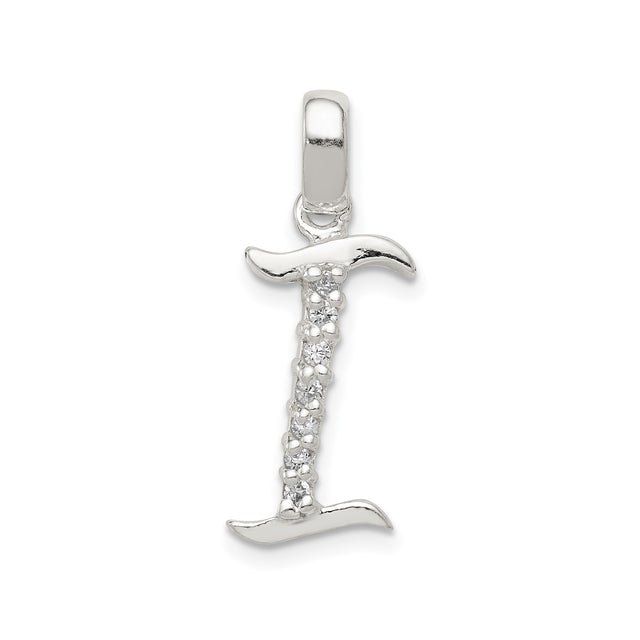 Sterling Silver Letter I Pendant with Cubic Zirconia, Initial Charm Jewelry