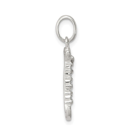 Sterling Silver Initial J Pendant with Cubic Zirconia, Polished Monogram Letter Charm