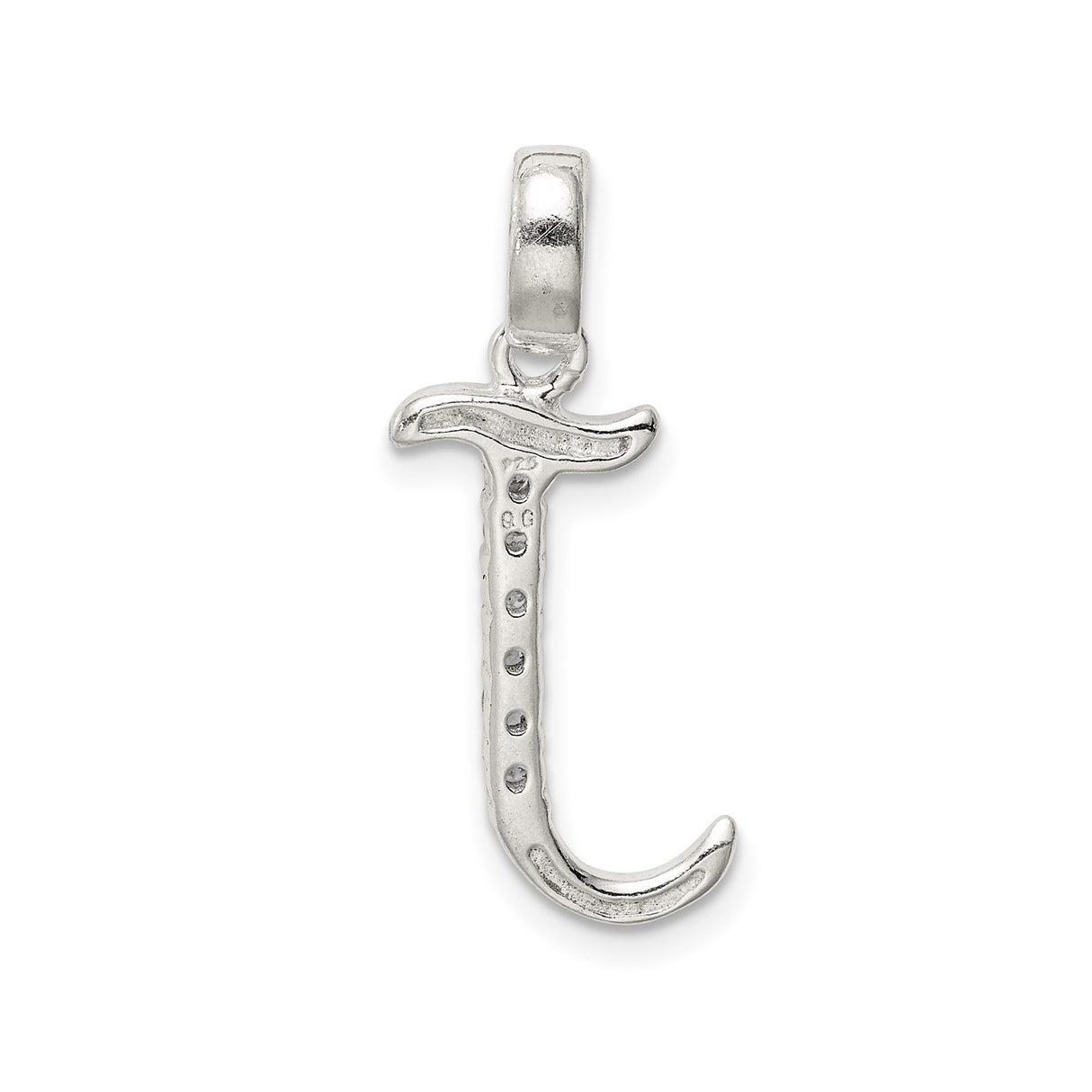Sterling Silver Initial J Pendant with Cubic Zirconia, Polished Monogram Letter Charm