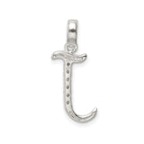 Sterling Silver Initial J Pendant with Cubic Zirconia, Polished Monogram Letter Charm