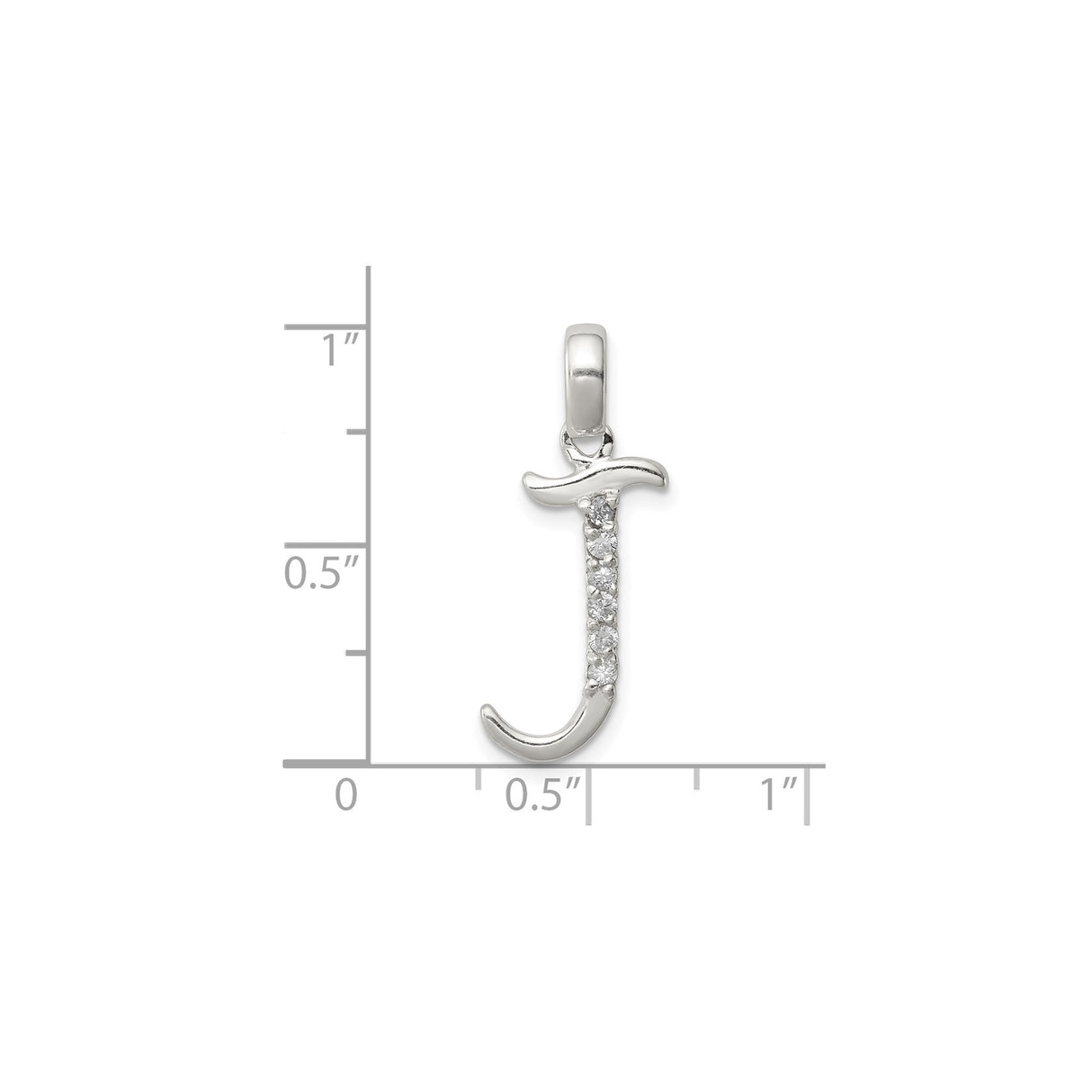Sterling Silver Initial J Pendant with Cubic Zirconia, Polished Monogram Letter Charm