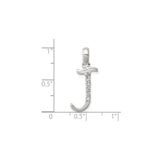 Sterling Silver Initial J Pendant with Cubic Zirconia, Polished Monogram Letter Charm