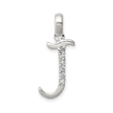 Sterling Silver Initial J Pendant with Cubic Zirconia, Polished Monogram Letter Charm