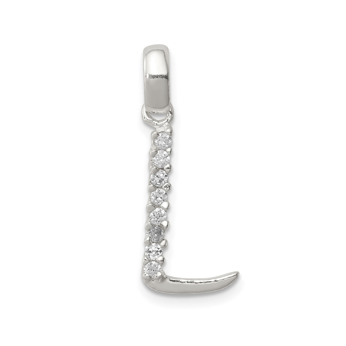 Sterling Silver Letter L Pendant with Cubic Zirconia, Dainty Monogram Charm for Women