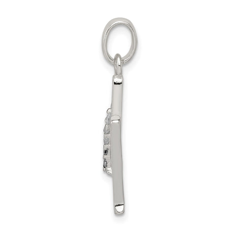 Sterling Silver Initial N Pendant with Cubic Zirconia, Script Letter Charm