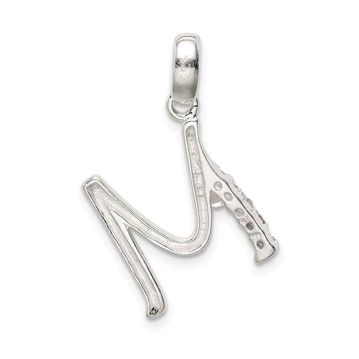 Sterling Silver Initial N Pendant with Cubic Zirconia, Script Letter Charm