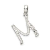 Sterling Silver Initial N Pendant with Cubic Zirconia, Script Letter Charm