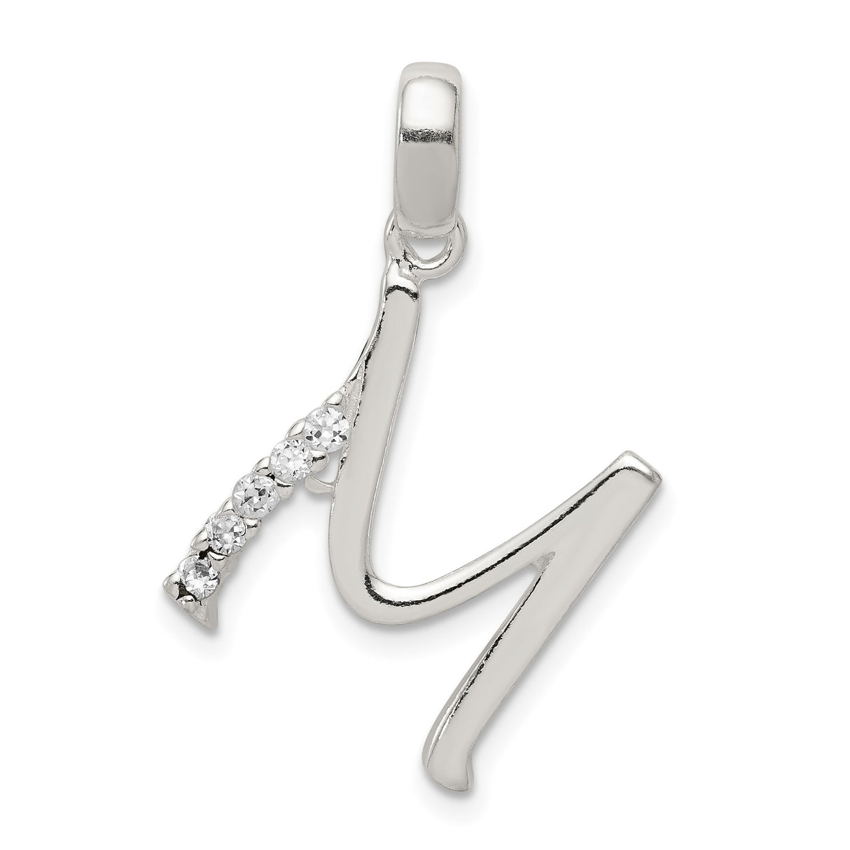 Sterling Silver Initial N Pendant with Cubic Zirconia, Script Letter Charm