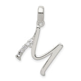 Sterling Silver Initial N Pendant with Cubic Zirconia, Script Letter Charm