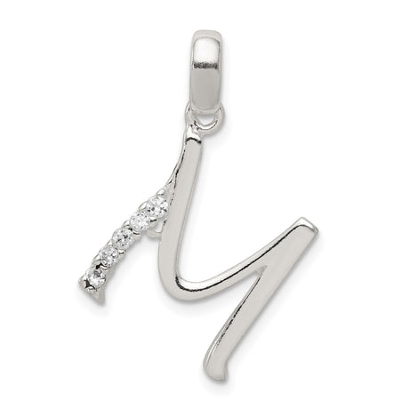 Sterling Silver Initial N Pendant with Cubic Zirconia, Script Letter Charm