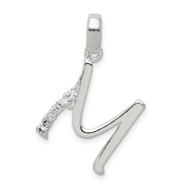 Sterling Silver Initial N Pendant with Cubic Zirconia, Script Letter Charm