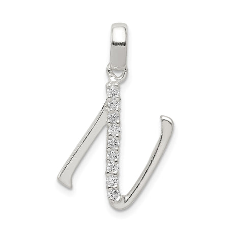 Sterling Silver Initial N Pendant with Cubic Zirconia, Dainty Alphabet Charm Jewelry