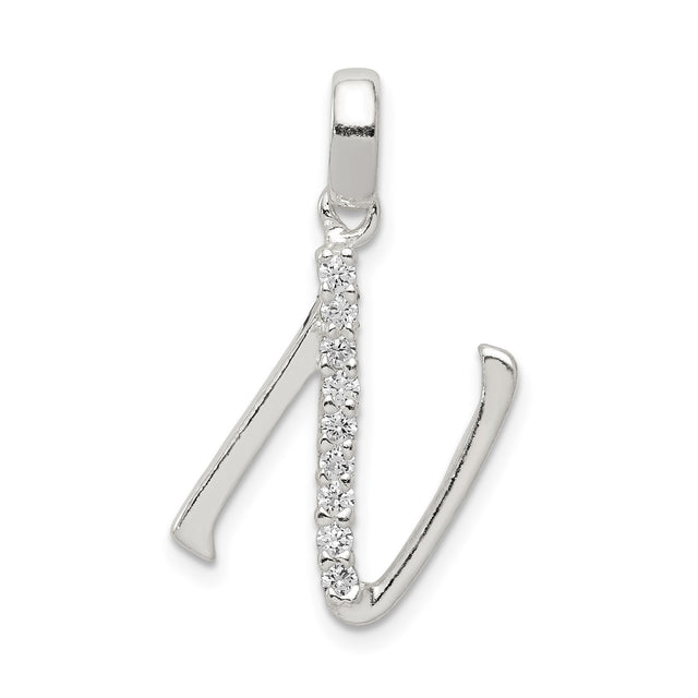 Sterling Silver Initial N Pendant with Cubic Zirconia, Dainty Alphabet Charm Jewelry