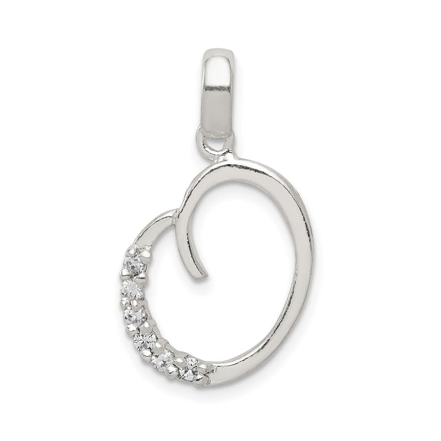 Sterling Silver Heart Pendant with Cubic Zirconia Accents, Open Design Romantic Jewelry for Women