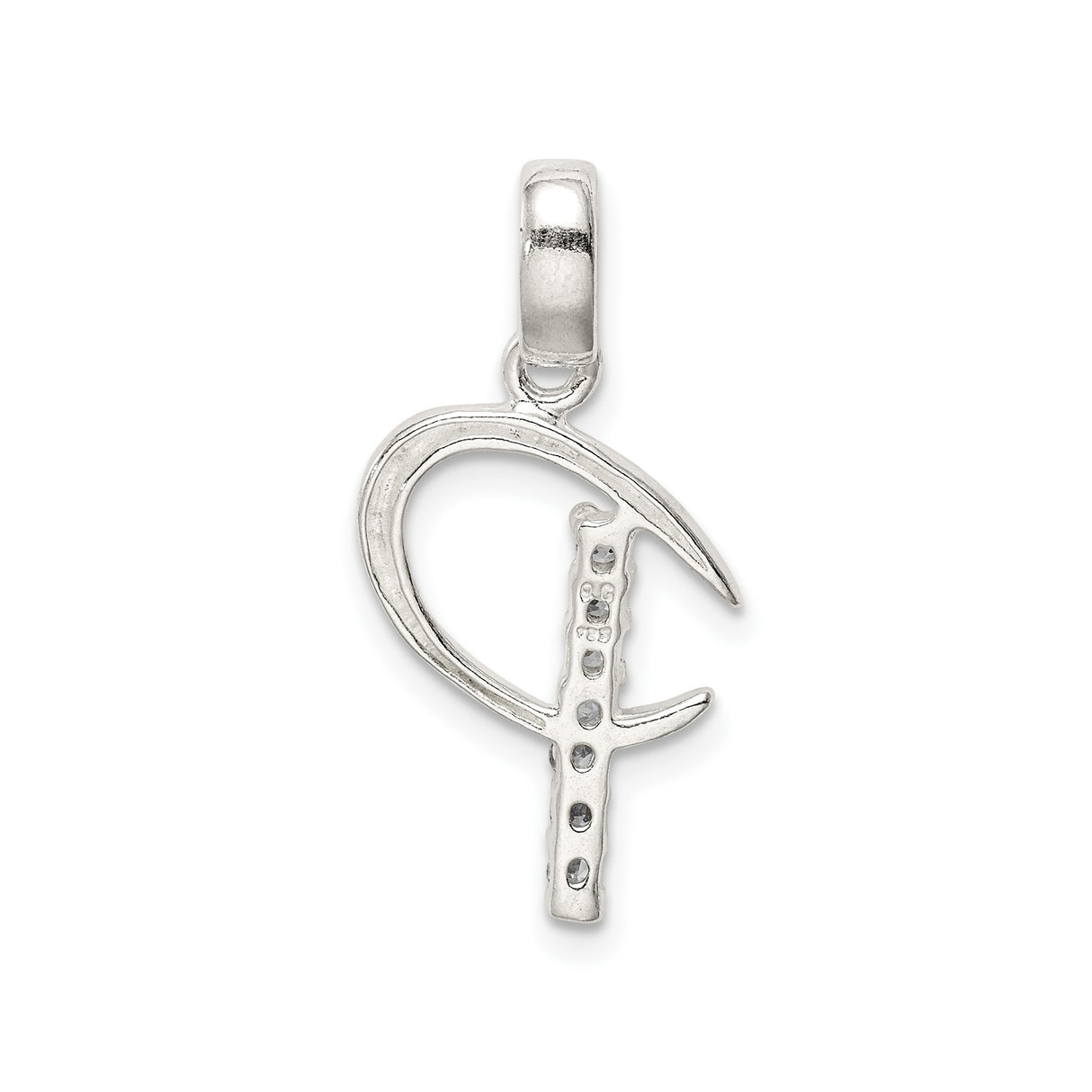 Sterling Silver Script Initial P Pendant with Cubic Zirconia Accents, Monogram Charm
