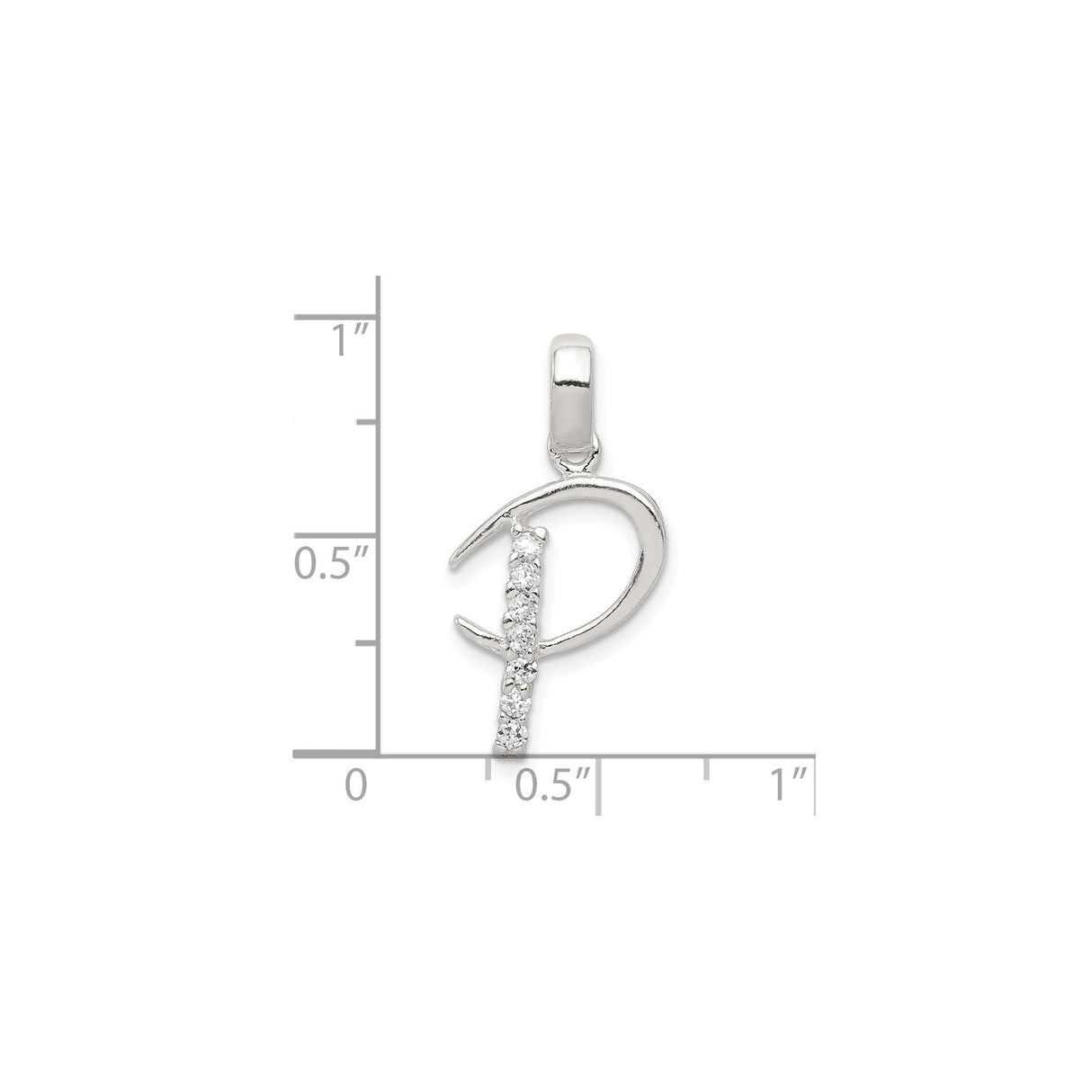 Sterling Silver Script Initial P Pendant with Cubic Zirconia Accents, Monogram Charm
