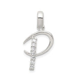 Sterling Silver Script Initial P Pendant with Cubic Zirconia Accents, Monogram Charm