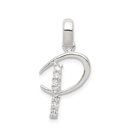 Sterling Silver Script Initial P Pendant with Cubic Zirconia Accents, Monogram Charm