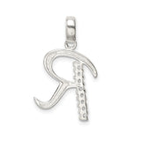 Sterling Silver R Pendant with Cubic Zirconia, Alphabet Initial Charm Jewelry