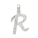 Sterling Silver R Pendant with Cubic Zirconia, Alphabet Initial Charm Jewelry