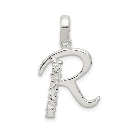 Sterling Silver R Pendant with Cubic Zirconia, Alphabet Initial Charm Jewelry