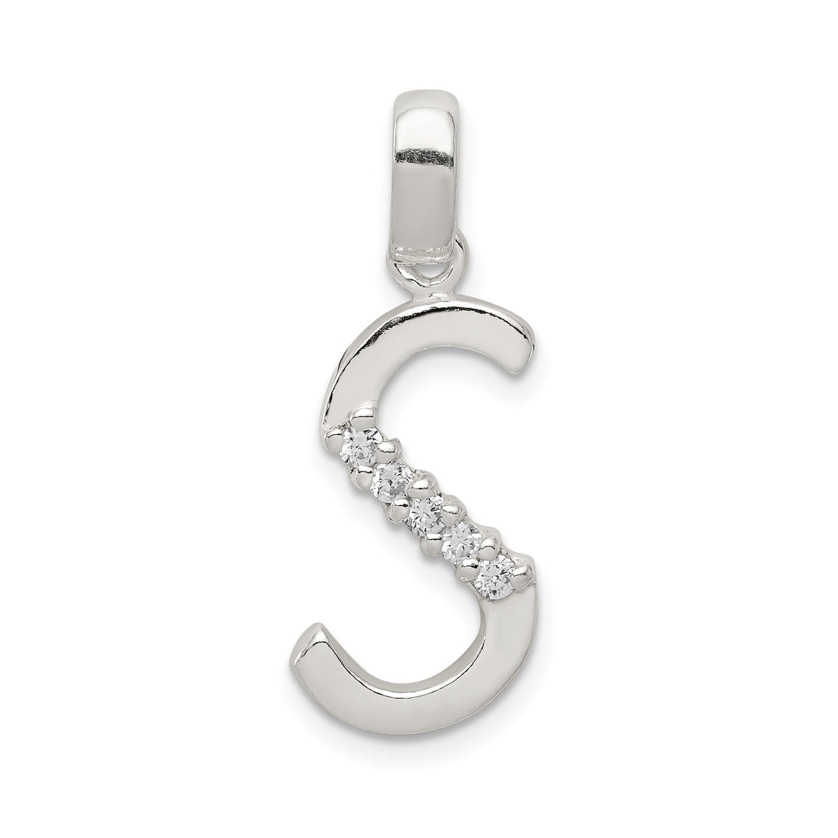 CZ Initial S Charm Pendant in Real 925 Sterling Silver