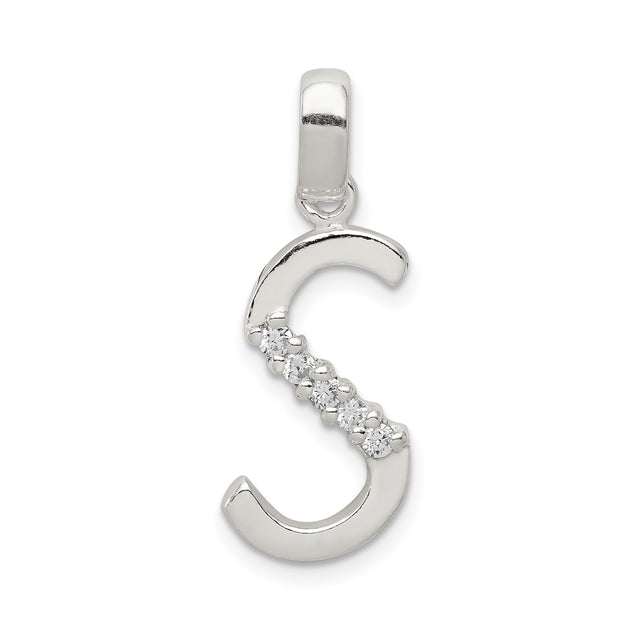 CZ Initial S Charm Pendant in Real 925 Sterling Silver