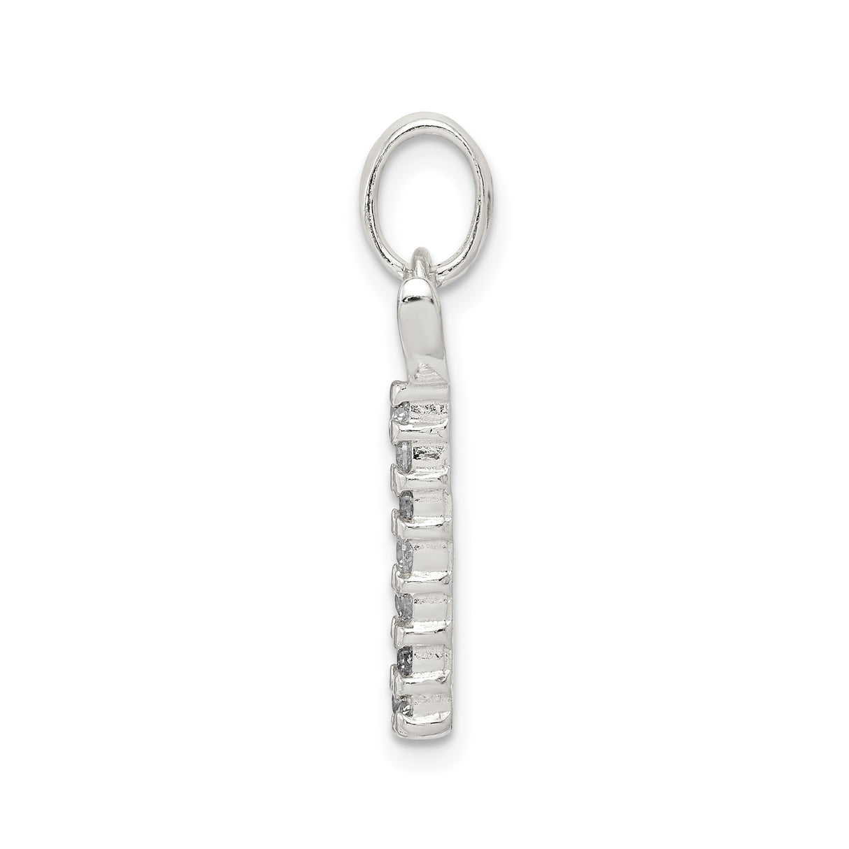 Sterling Silver Cross Pendant with Cubic Zirconia, Curved Top and Vertical Bar, Christian Jewelry for Women