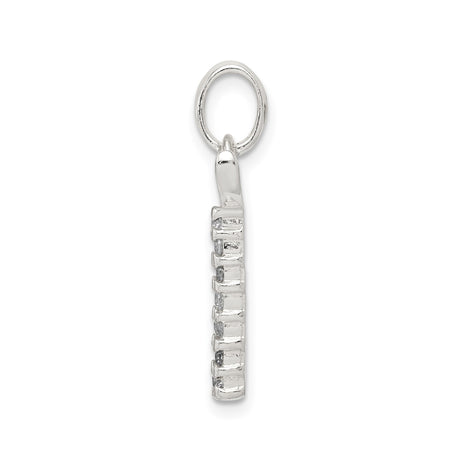 Sterling Silver Cross Pendant with Cubic Zirconia, Curved Top and Vertical Bar, Christian Jewelry for Women