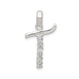 Sterling Silver Cross Pendant with Cubic Zirconia, Curved Top and Vertical Bar, Christian Jewelry for Women