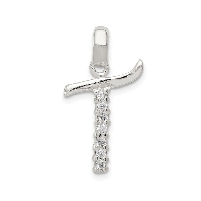 Sterling Silver Cross Pendant with Cubic Zirconia, Curved Top and Vertical Bar, Christian Jewelry for Women