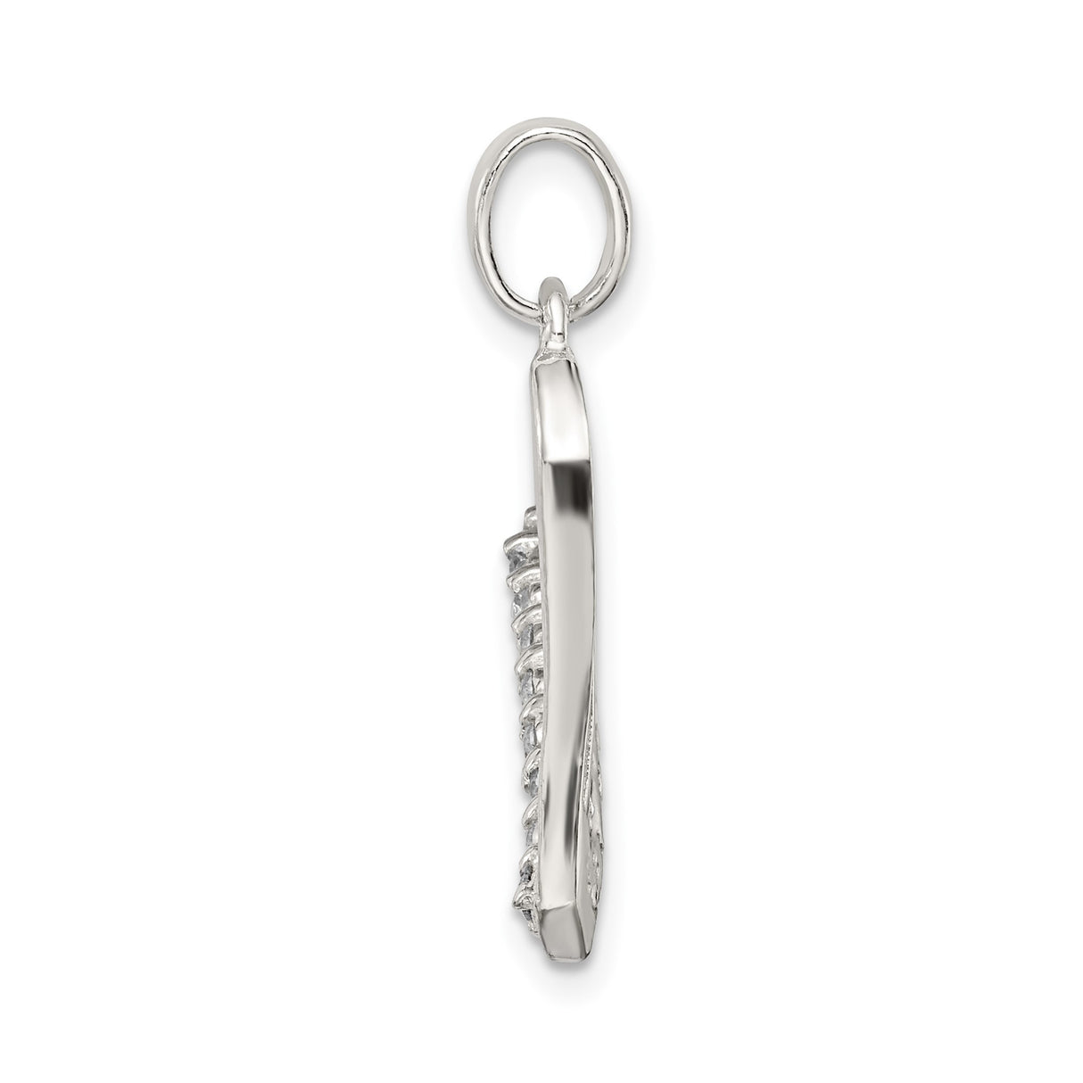 Sterling Silver Hockey Stick and Puck Pendant with Cubic Zirconia, Sports Charm