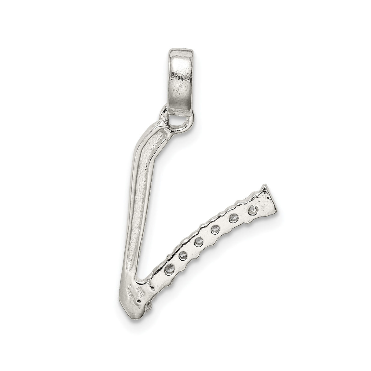 Sterling Silver Hockey Stick and Puck Pendant with Cubic Zirconia, Sports Charm