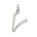 Sterling Silver Hockey Stick and Puck Pendant with Cubic Zirconia, Sports Charm