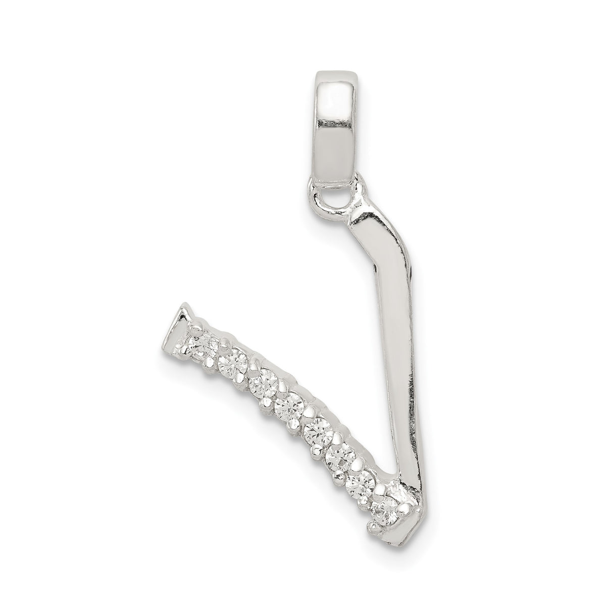Sterling Silver Hockey Stick and Puck Pendant with Cubic Zirconia, Sports Charm