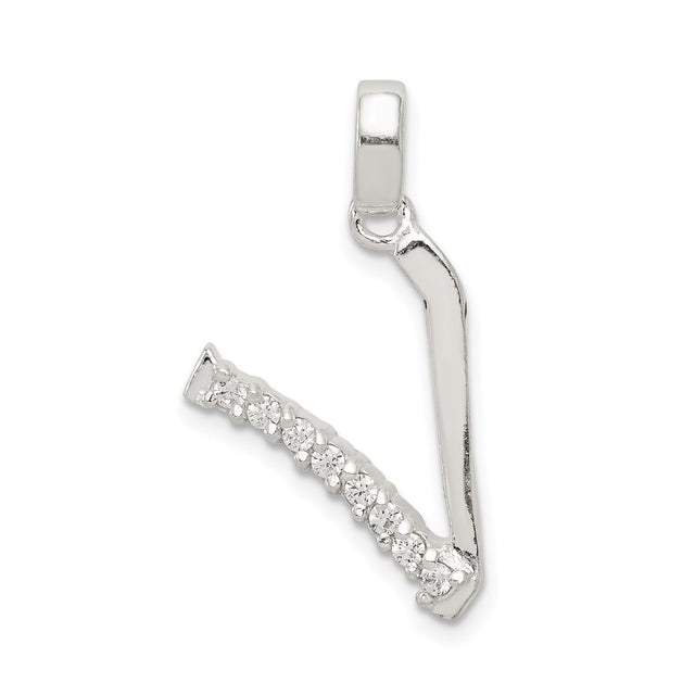 Sterling Silver Hockey Stick and Puck Pendant with Cubic Zirconia, Sports Charm