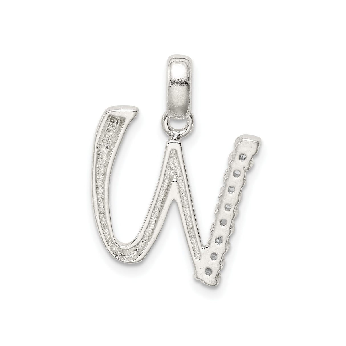 Sterling Silver W Initial Pendant with Cubic Zirconia, Alphabet Letter Charm for Women