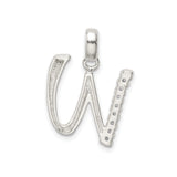Sterling Silver W Initial Pendant with Cubic Zirconia, Alphabet Letter Charm for Women