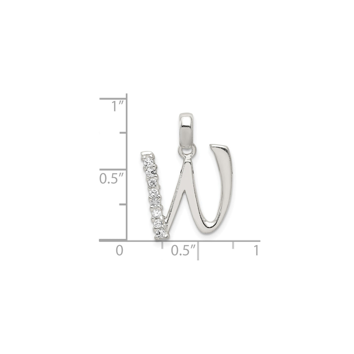 Sterling Silver W Initial Pendant with Cubic Zirconia, Alphabet Letter Charm for Women