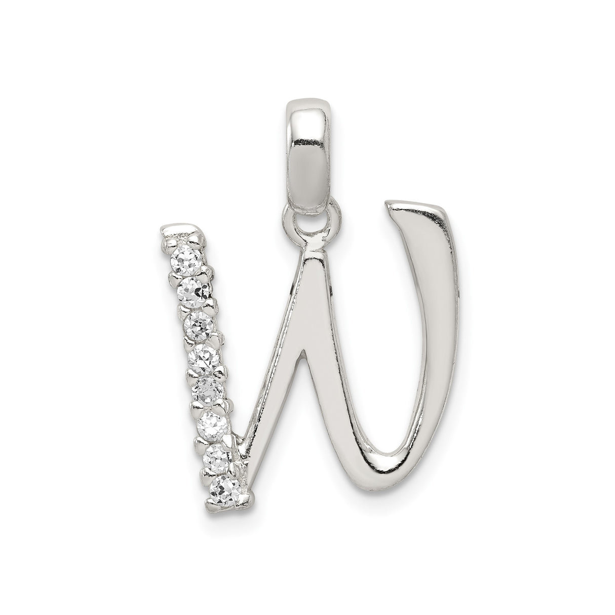 Sterling Silver W Initial Pendant with Cubic Zirconia, Alphabet Letter Charm for Women