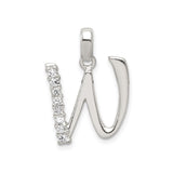 Sterling Silver W Initial Pendant with Cubic Zirconia, Alphabet Letter Charm for Women