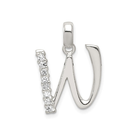 Sterling Silver W Initial Pendant with Cubic Zirconia, Alphabet Letter Charm for Women