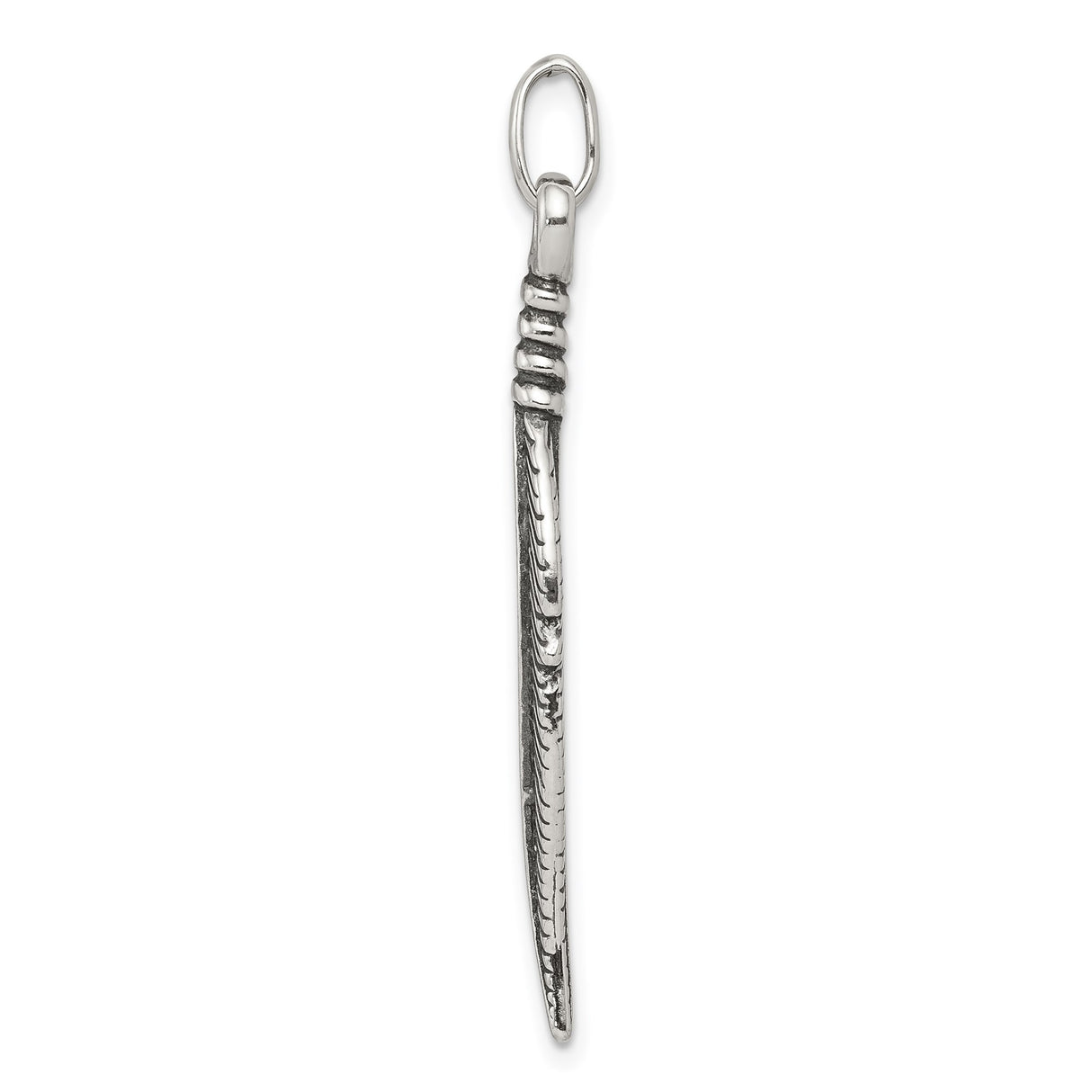 Sterling Silver Feather Pendant, Oxidized Boho Charm with Nature-Inspired Detailing