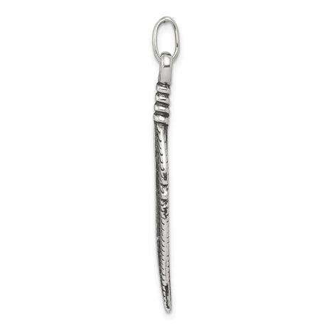 Sterling Silver Feather Pendant, Oxidized Boho Charm with Nature-Inspired Detailing