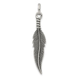 Sterling Silver Feather Pendant, Oxidized Boho Charm with Nature-Inspired Detailing