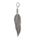Sterling Silver Feather Pendant with Etched Detail, Boho Tribal Nature-Inspired Design