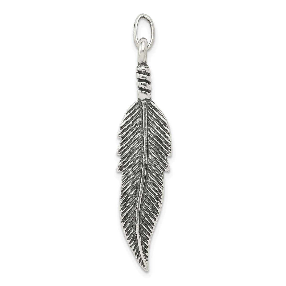 Sterling Silver Feather Pendant with Etched Detail, Boho Tribal Nature-Inspired Design