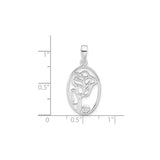 Sterling Silver Rose Pendant with Cubic Zirconia, Oval Floral Openwork Design for Women